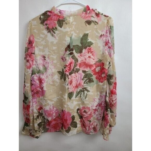 Anthropologie Ranna Gill Womens Top Small Floral Bow Tie Sequined Cottage BOHO - Picture 10 of 11